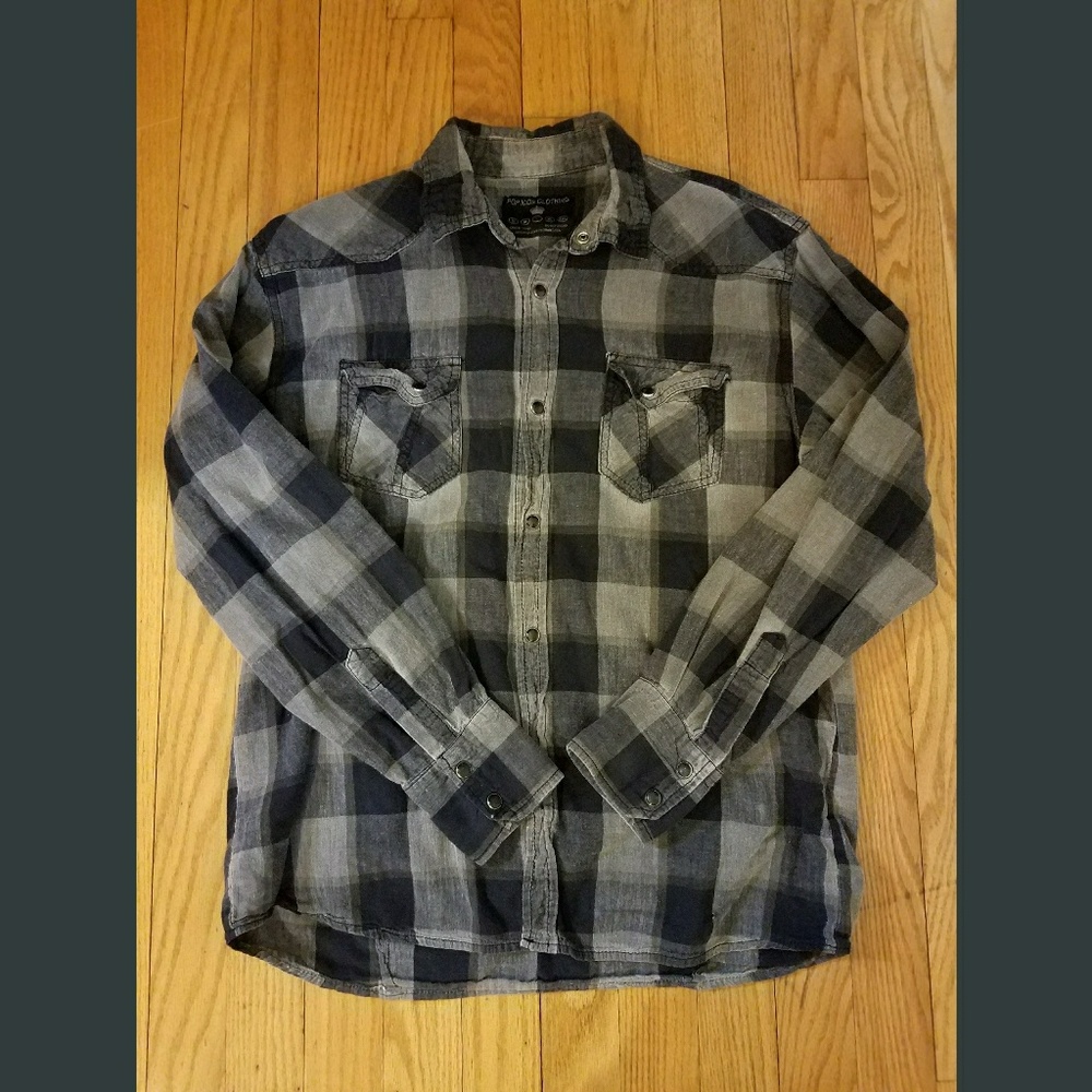 Boys L Black and Grey Button Down Shirt